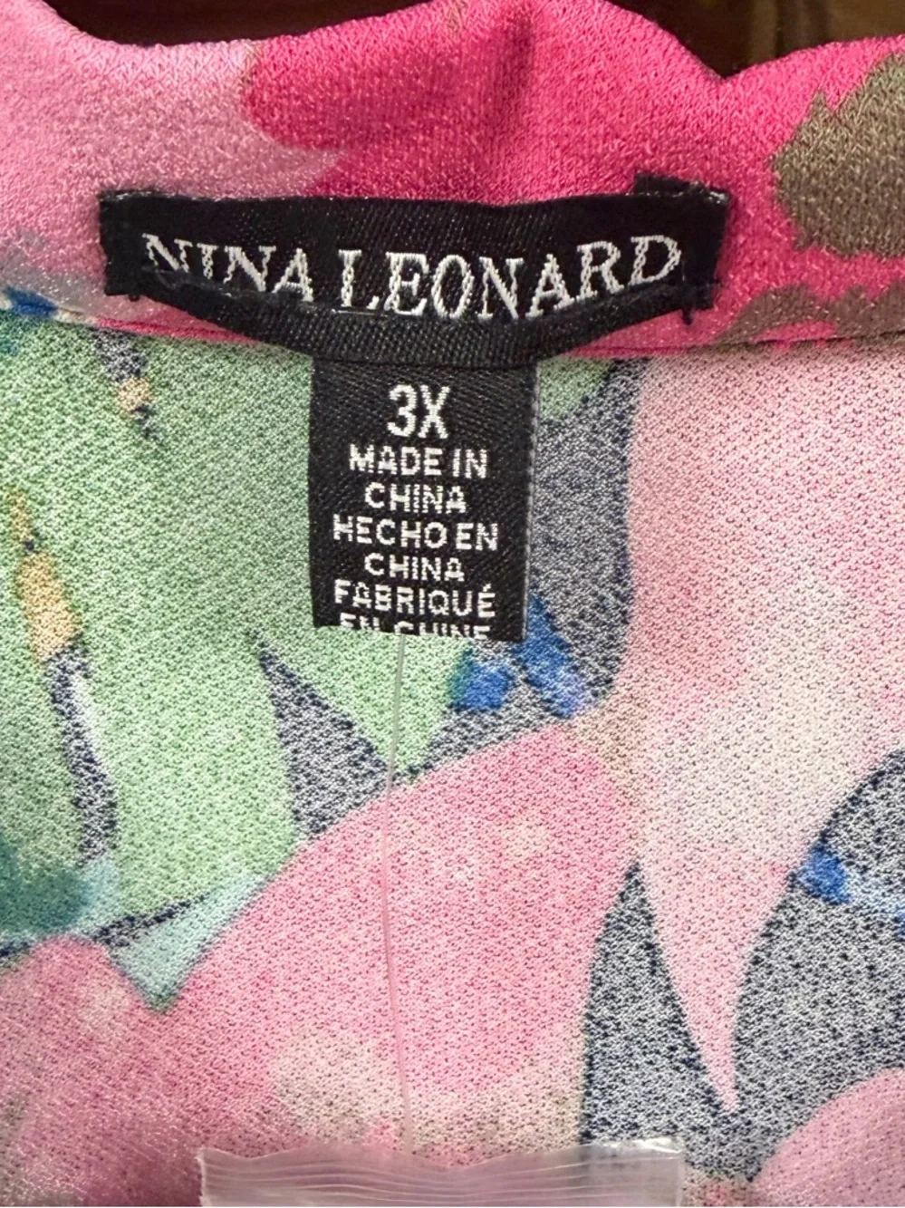 Nina Leonard Sleeveless Trapeze Dress Navy Pink Multi Size 3X - Picture 6 of 6